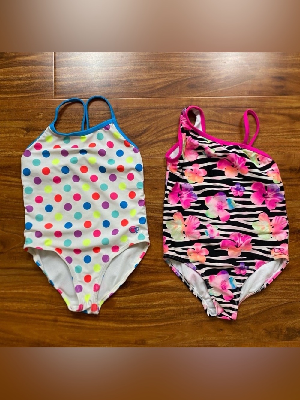 3/$25 OP Girls 2 Multicolor Floral Polka Dot One Piece Swimsuit Size 6/6X Beach